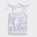 Lavender Floral Smocked Tie-Up Top with Shoulder Bows TG6376