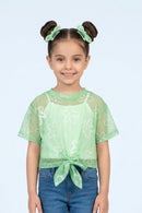 Mint Bloom Half Sleeves Sheer Tie-Up Top TG6378