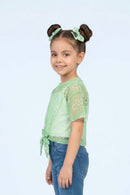 Mint Bloom Half Sleeves Sheer Tie-Up Top TG6378