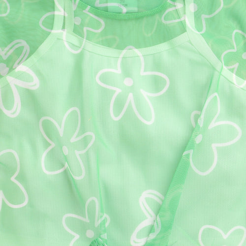 Mint Bloom Half Sleeves Sheer Tie-Up Top TG6378