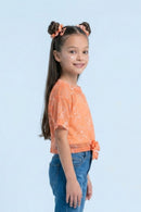 Orange Floral Mesh Tie-Up Top with Inner Camisole TG6378