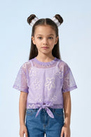 Purple Floral Mesh Tie-Up Top with Inner Camisole TG6378