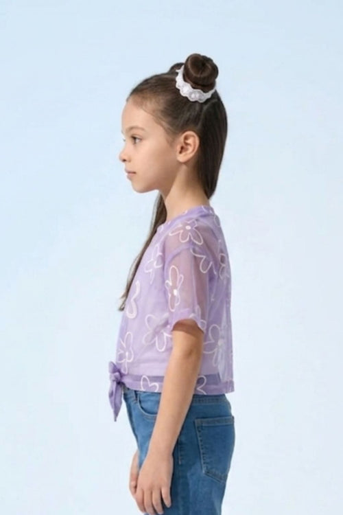 Purple Floral Mesh Tie-Up Top with Inner Camisole TG6378