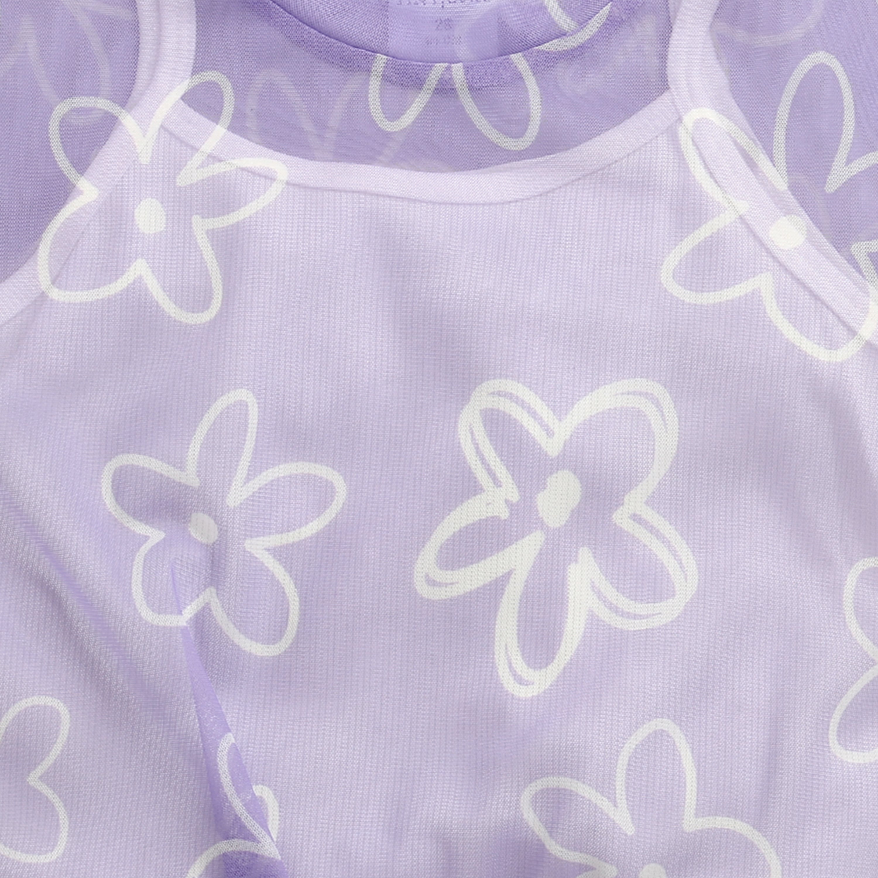 Purple Floral Mesh Tie-Up Top with Inner Camisole TG6378