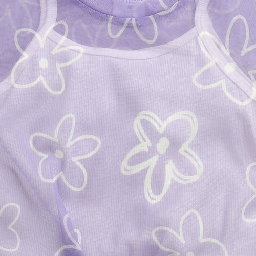 Purple Floral Mesh Tie-Up Top with Inner Camisole TG6378