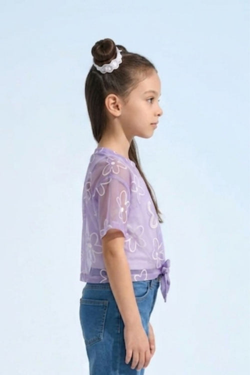 Purple Floral Mesh Tie-Up Top with Inner Camisole TG6378