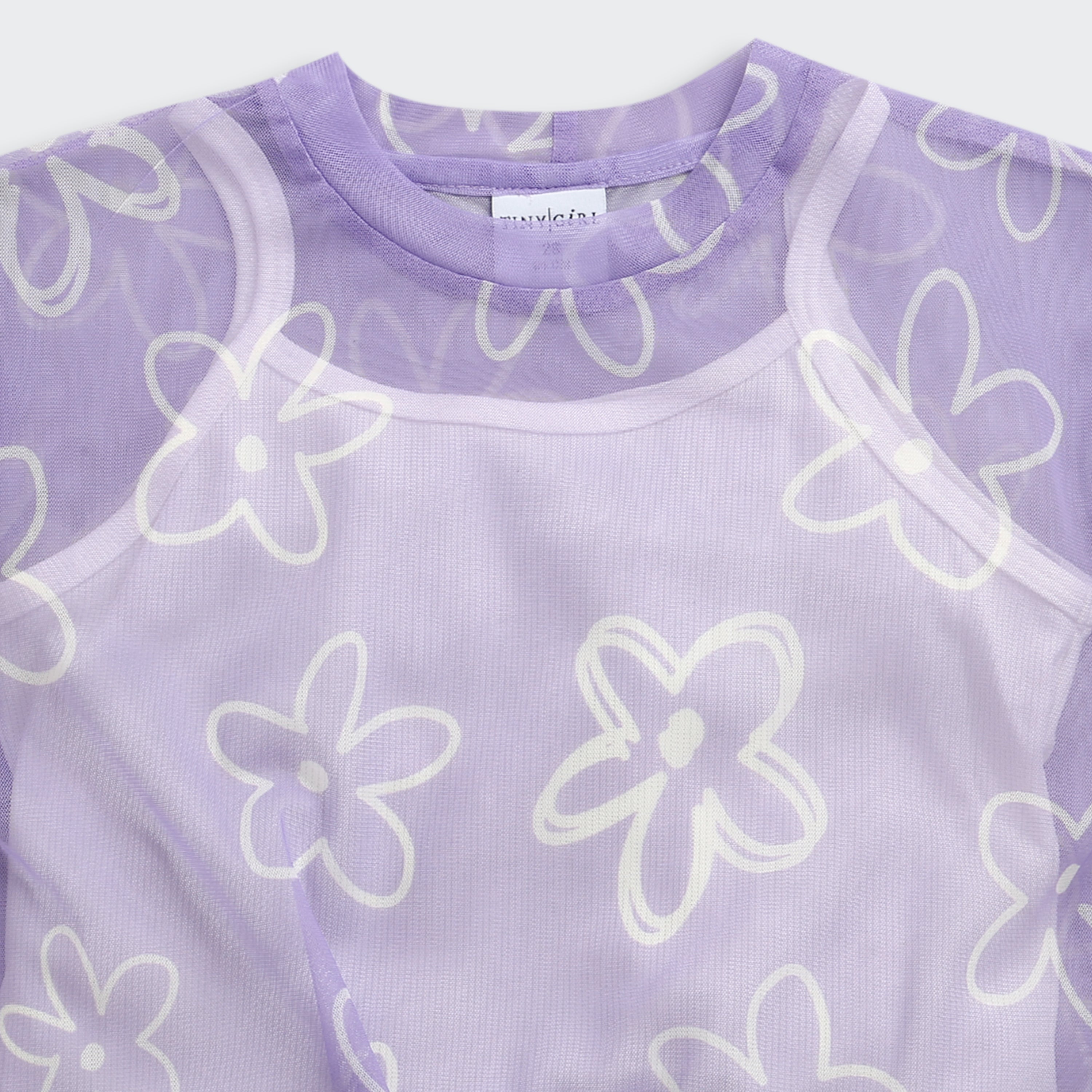 Purple Floral Mesh Tie-Up Top with Inner Camisole TG6378