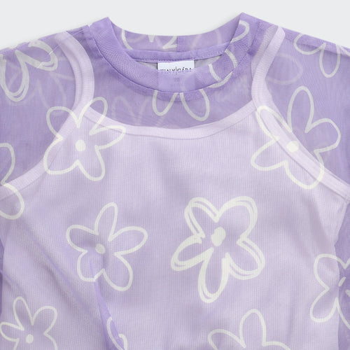 Purple Floral Mesh Tie-Up Top with Inner Camisole TG6378