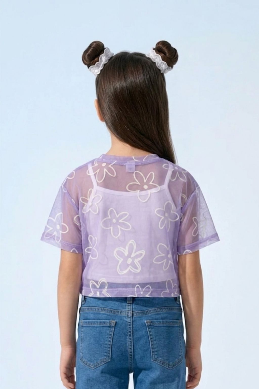 Purple Floral Mesh Tie-Up Top with Inner Camisole TG6378