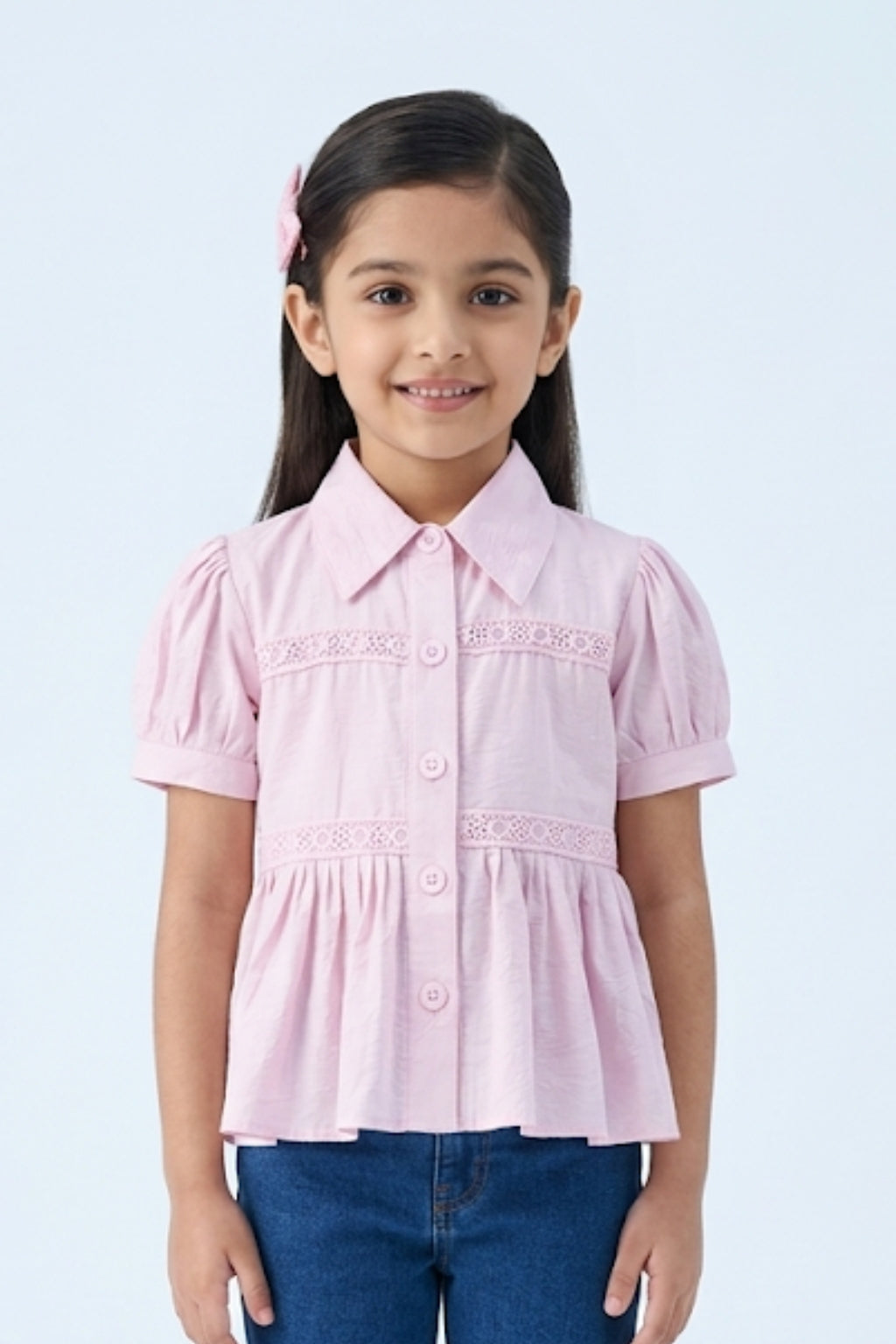 Lavender Puff Sleeves & Lace Detailing Top TG6379