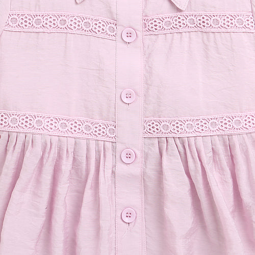 Lavender Puff Sleeves & Lace Detailing Top TG6379