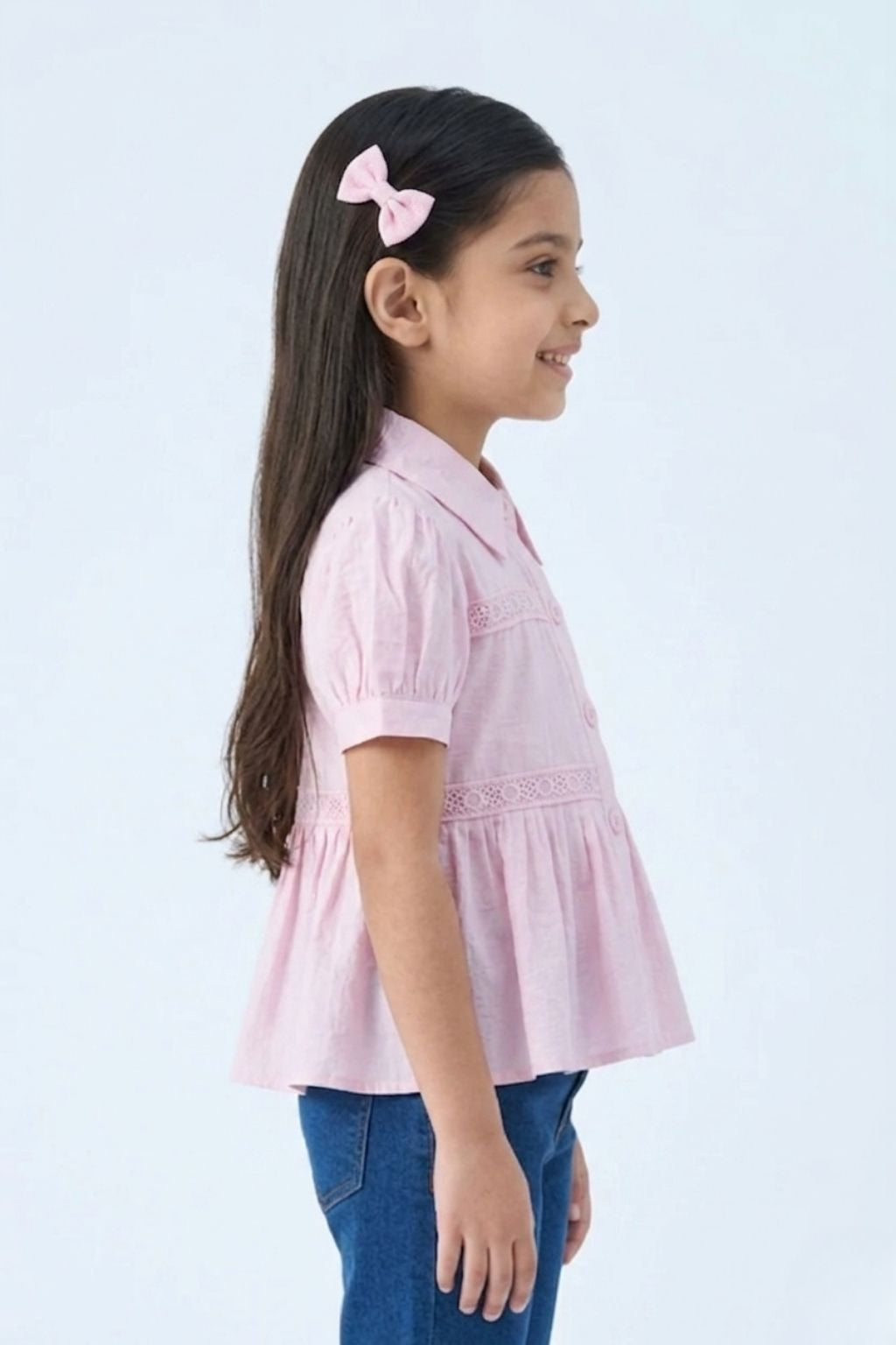 Lavender Puff Sleeves & Lace Detailing Top TG6379