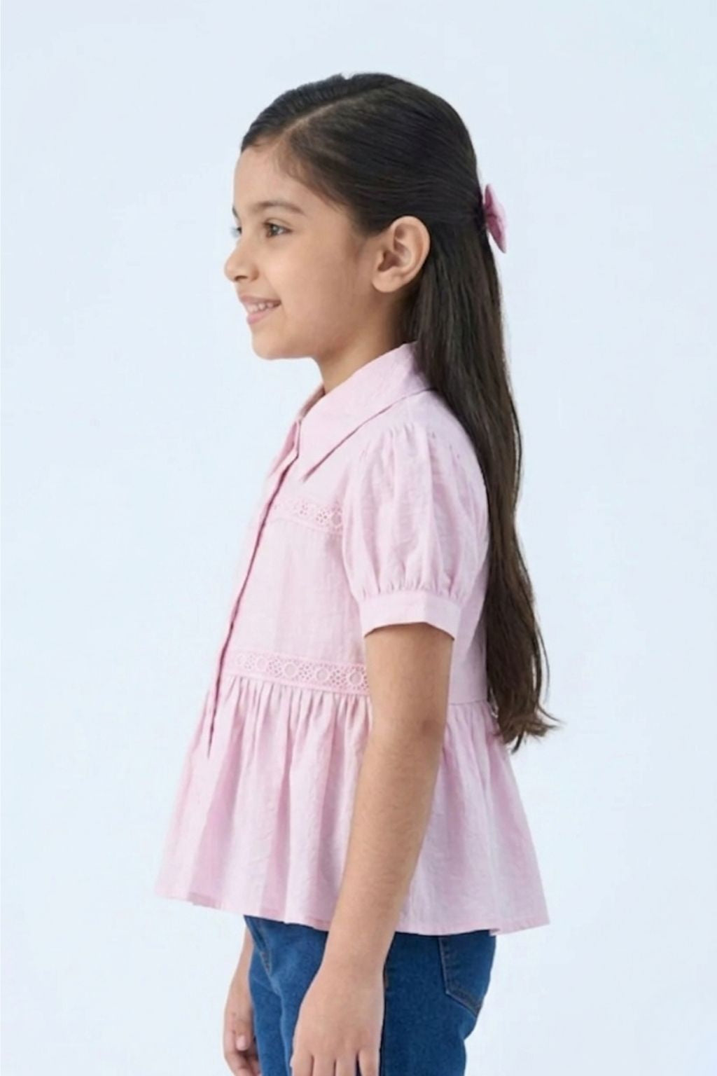 Lavender Puff Sleeves & Lace Detailing Top TG6379