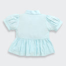 Light Blue Cotton Peplum Shirt with Lace Detail TG6379