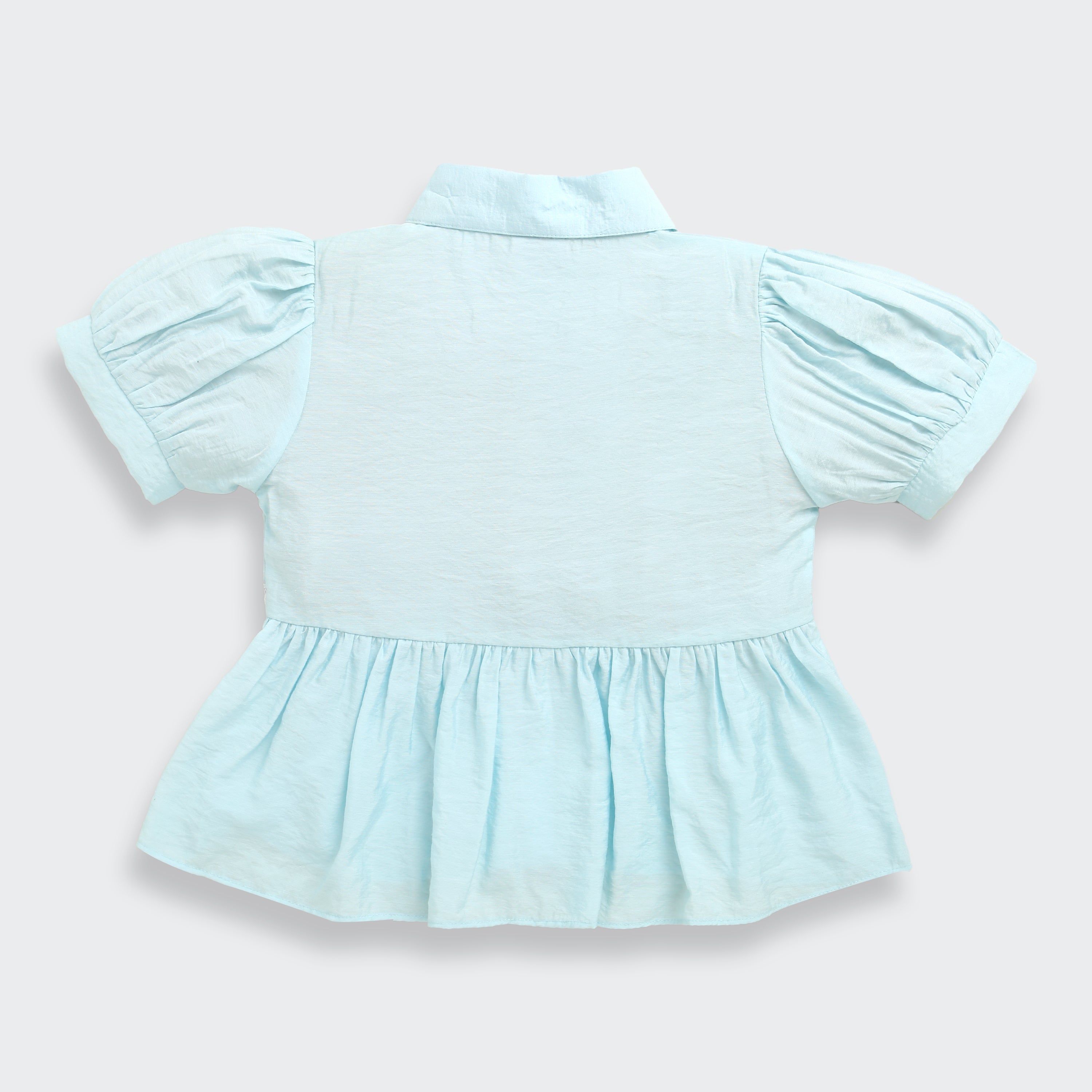Light Blue Cotton Peplum Shirt with Lace Detail TG6379