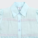 Light Blue Cotton Peplum Shirt with Lace Detail TG6379