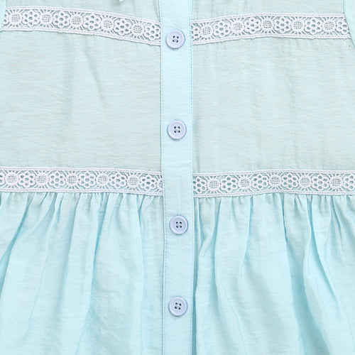 Light Blue Cotton Peplum Shirt with Lace Detail TG6379