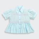 Light Blue Cotton Peplum Shirt with Lace Detail TG6379