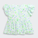 Green Floral Printed Cotton Top with Puff Sleeves TG6380
