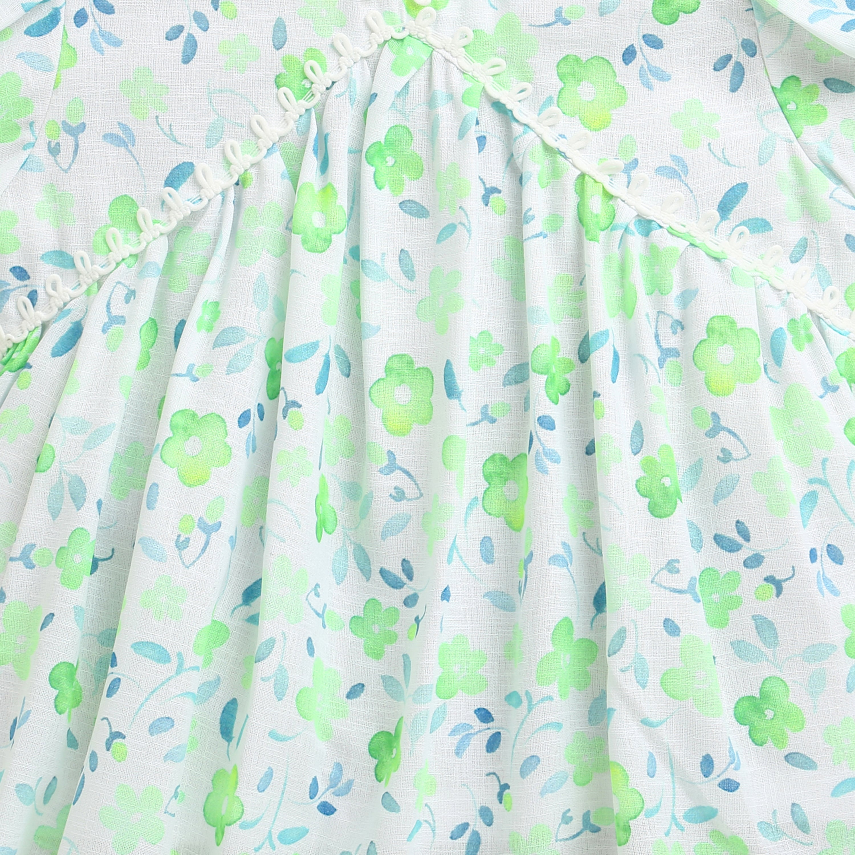 Green Floral Printed Cotton Top with Puff Sleeves TG6380