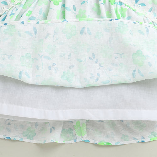 Green Floral Printed Cotton Top with Puff Sleeves TG6380