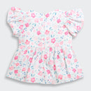 Pink Floral Printed Cotton Top with Puff Sleeves TG6380