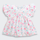 Pink Floral Printed Cotton Top with Puff Sleeves TG6380