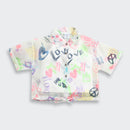 White Graphic Printed Mesh Shirt with Tie-Up Hem TG6384