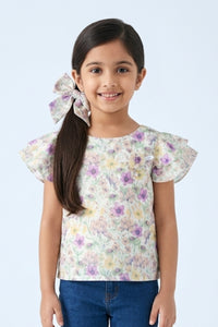 Ruffled Sleeves Green Floral Printed Top TG6390