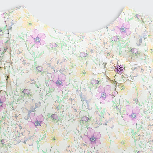 Ruffled Sleeves Green Floral Printed Top TG6390
