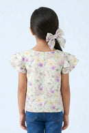 Ruffled Sleeves Green Floral Printed Top TG6390