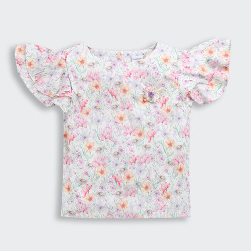 Ruffled Sleeves Lavender Floral Printed Top TG6390