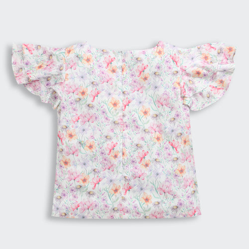Ruffled Sleeves Lavender Floral Printed Top TG6390
