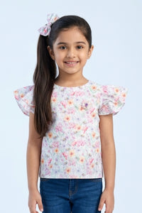 Ruffled Sleeves Lavender Floral Printed Top TG6390