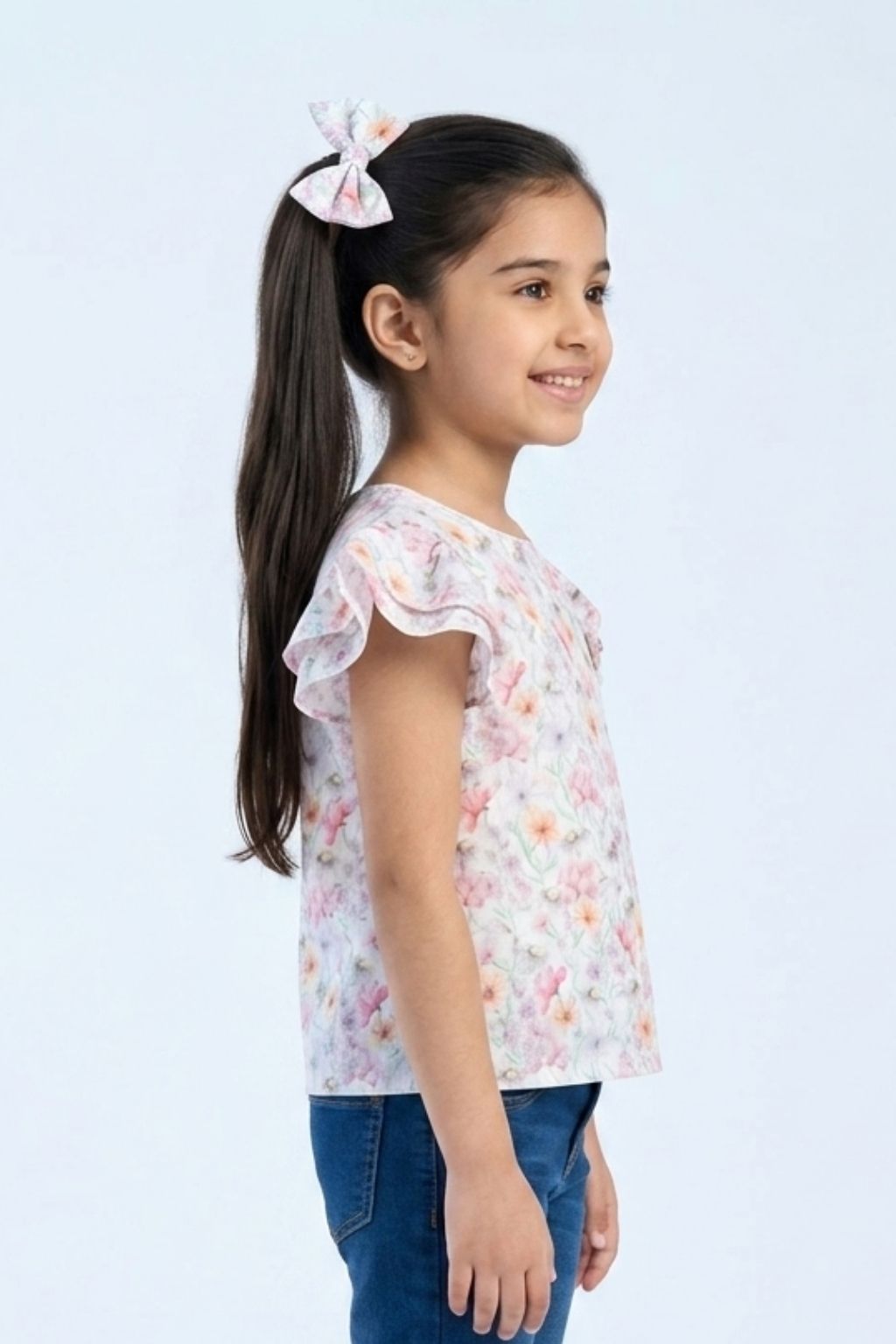 Ruffled Sleeves Lavender Floral Printed Top TG6390