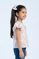 Ruffled Sleeves Lavender Floral Printed Top TG6390