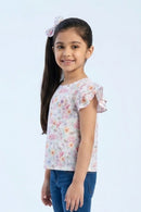 Ruffled Sleeves Lavender Floral Printed Top TG6390