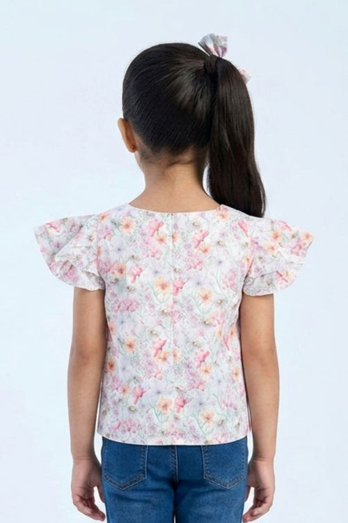Ruffled Sleeves Lavender Floral Printed Top TG6390