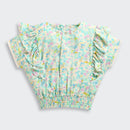 Pastel Floral Printed Ruffle Sleeve Top TG6398