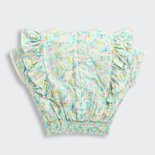 Pastel Floral Printed Ruffle Sleeve Top TG6398