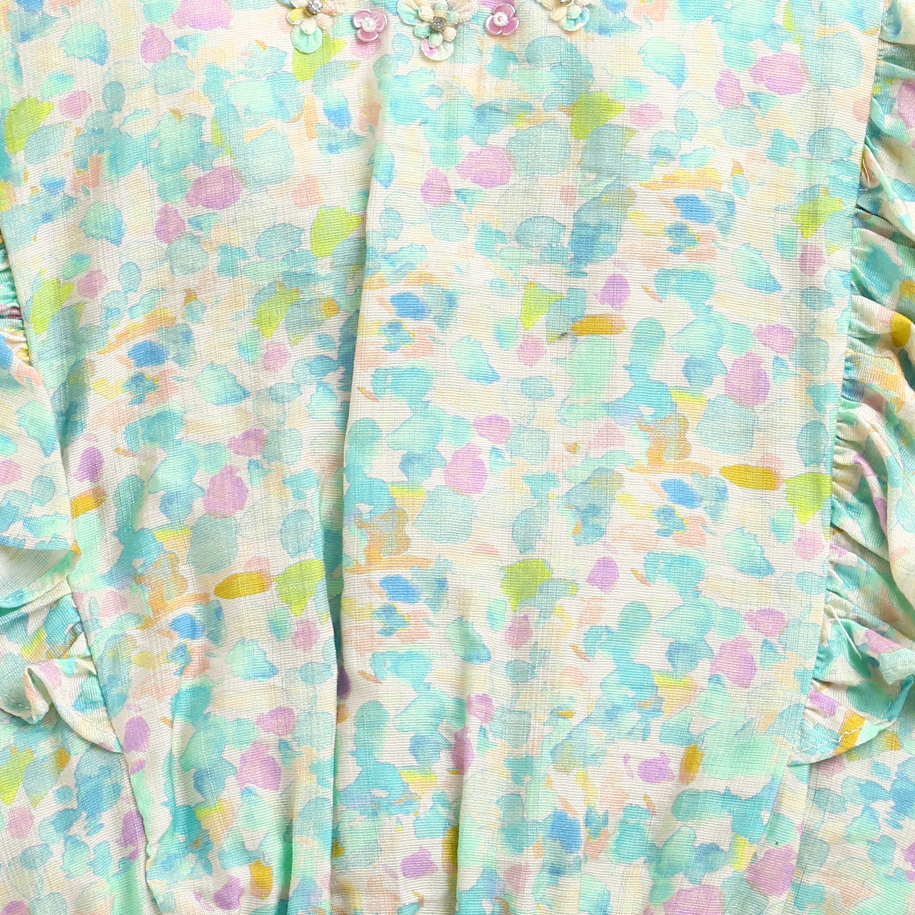Pastel Floral Printed Ruffle Sleeve Top TG6398