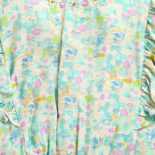 Pastel Floral Printed Ruffle Sleeve Top TG6398