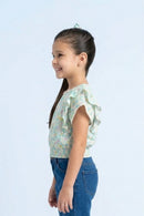 Pastel Floral Printed Ruffle Sleeve Top TG6398