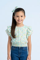 Pastel Floral Printed Ruffle Sleeve Top TG6398