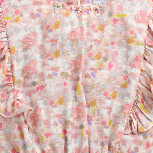 Peach Pastel Floral Ruffle Sleeve Top TG6398