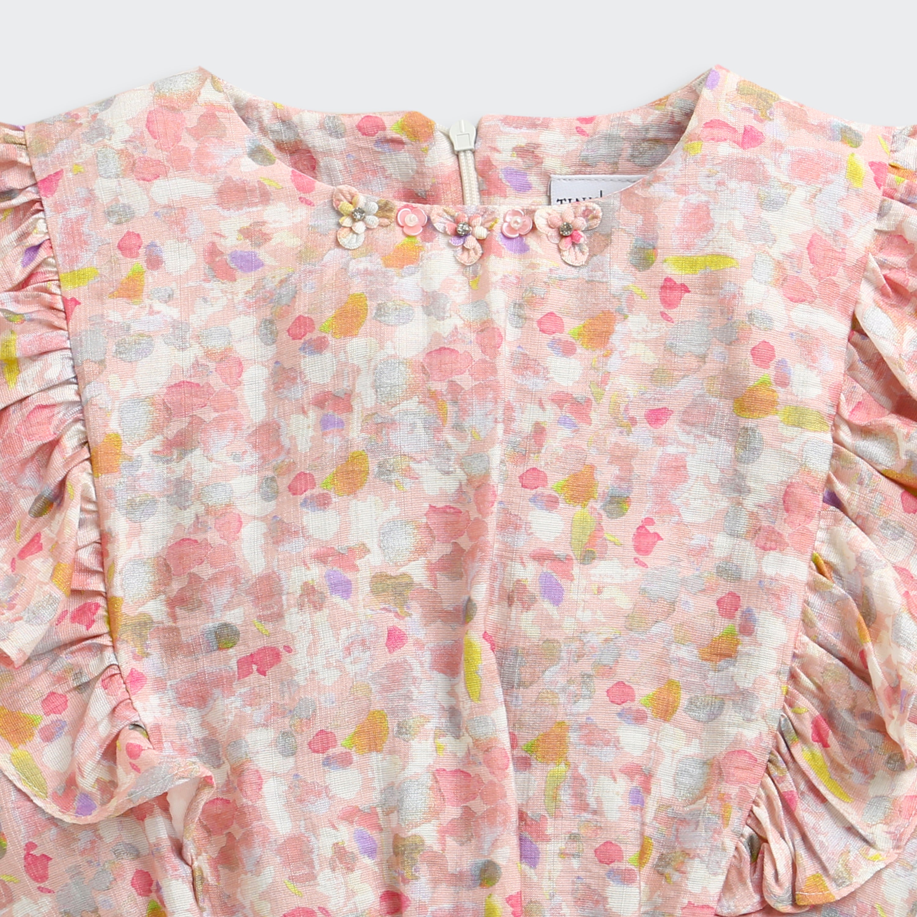 Peach Pastel Floral Ruffle Sleeve Top TG6398