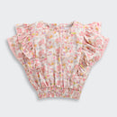 Peach Pastel Floral Ruffle Sleeve Top TG6398