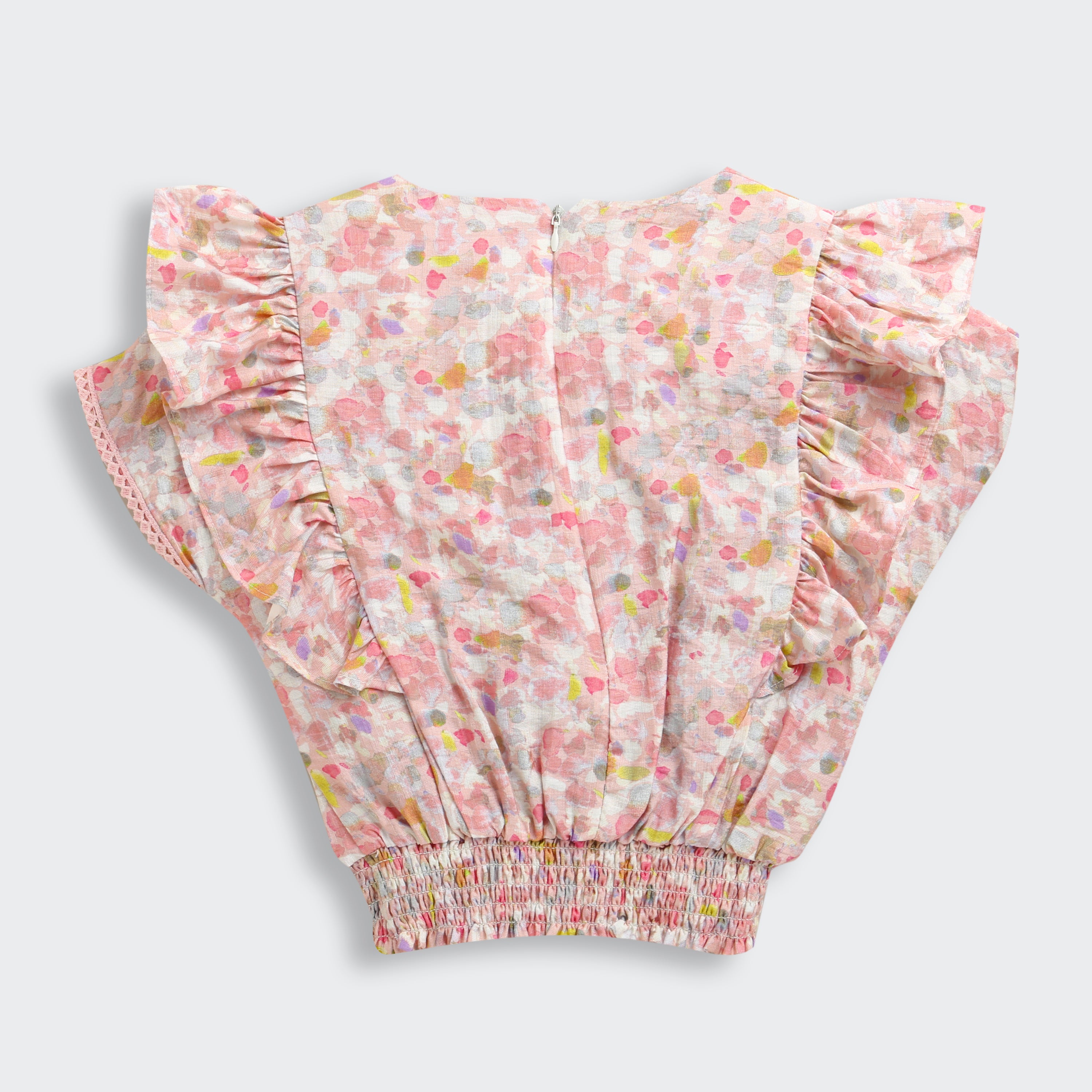 Peach Pastel Floral Ruffle Sleeve Top TG6398