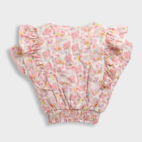 Peach Pastel Floral Ruffle Sleeve Top TG6398