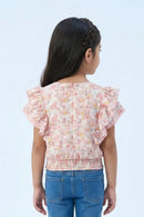 Peach Pastel Floral Ruffle Sleeve Top TG6398